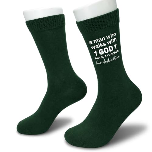 Christian Socks for Men Biblical Gifts for Dads Grandpa Husband - color: Dark Green