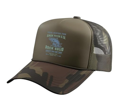 Christian Faith Jesus Simon Peter Funny Seafood Bible Verse Trucker Hat with Adjustable Mesh Back - color: Camo Green