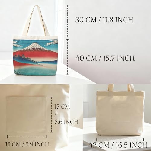 Large Tote Shopping Bag Cotton Canvas-Reusable grocery Bag with Zipper Aesthetic Reusable Shoulder Bag - style: Style-f