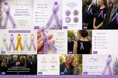 Personalized Memorial Service Funeral Ribbon Pins 20 Cross Religious Celebration of Life Custom Made Awareness Remembrance Anniversary Death Cross Sympathy Name Angel - color: White