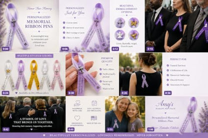 Personalized Memorial Service Funeral Ribbon Pins 20 Cross Religious Celebration of Life Custom Made Awareness Remembrance Anniversary Death Cross Sympathy Name Angel - color: White