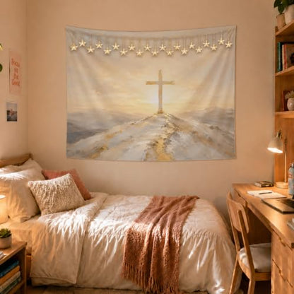 MOLYUB Christian Tapestry for Home Church Prayer Room Bedroom 50x60 - color: Gray and Gold Cross