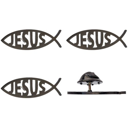 SUPERFINDINGS 4Pcs 304 Stainless Steel Lapel Pin Backs Jesus fish brooch Cartoon Fish Pin Christian Jewelry for Coat Shirt Suit Collar Accessories Gift - color: Black