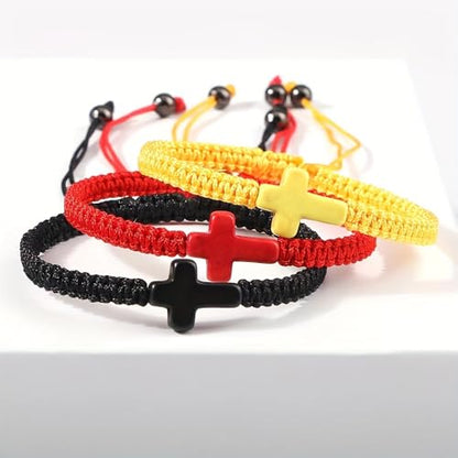 Colorful Cross Braided Handmade Woven Rope Prayer Protection Bracelet Inspirational Religious Christian Protection Bangle for Women Men Couple Friendship Jewelry - color: light blue