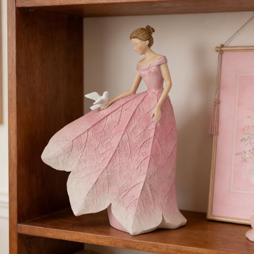Guichifun Pink Leaf Angel Girls Fairy Statue, 8.5 x 5.25 x 12 Inch - color: Pink-bird, size: Large
