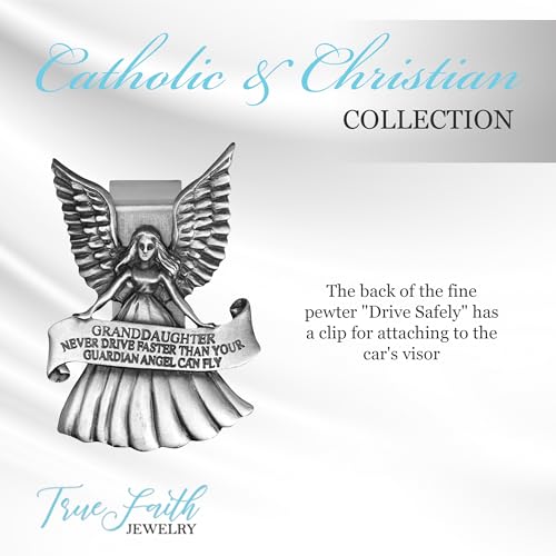 True Faith Jewelry Pewter Never Drive Faster Than Your Guardian Angel Can Fly Granddaughter Visor Clip, New Driver Gifts from Grandma and Grandpa, Fine Pewter (92% Tin) - size: Grandaughter Angel