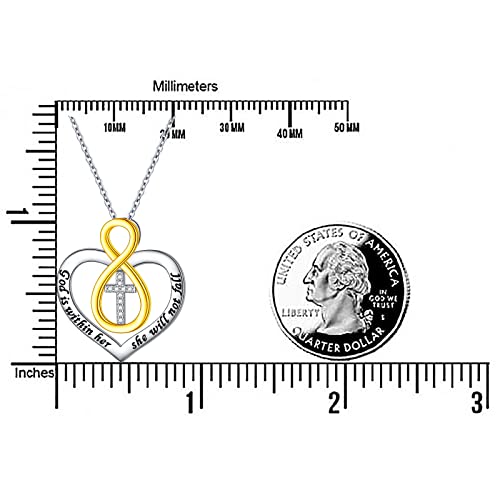 S925 Sterling Silver Christian Cross Heart Faith Bible Verse Necklace Rings - style: God is within her she will not fall -Infinity