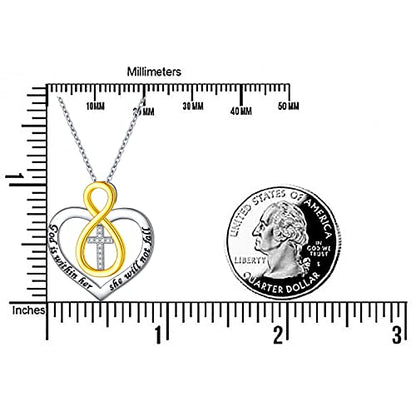S925 Sterling Silver Christian Cross Heart Faith Bible Verse Necklace Rings - style: God is within her she will not fall -Infinity