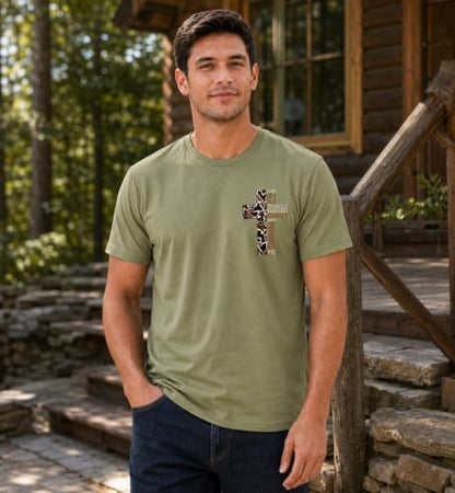 Christian Shirts for Men I Can Do All Things Through Christ Cross T-Shirt - color: Green, size: Small
