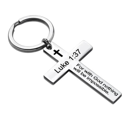 YALLNASL Christian Christmas Birthday Gifts for Daughter Son Inspirational Gifts for Women Men Christian Cross Keychains - color: Luke 1:37