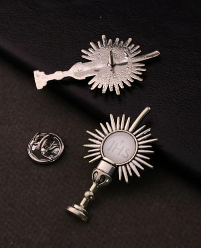 Cottvott Holy Spirit Enamel Dove Lapel Pins/Holy Chalice Pins Catholic Crucifix Jesus Cross Lapel Pins Religious Brooches Women Men Christian Party Favors - color: 5pcs-IHS chalice-silver color