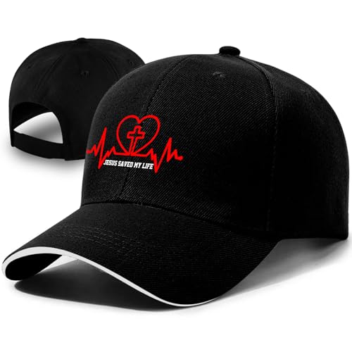 Jesus Baseball Cap for Men and Women Adjustable Christian Trucker Hat Fashion Cross Golf Hat - color: Jesus Saved My Life Love Heart Beat Christian Cross