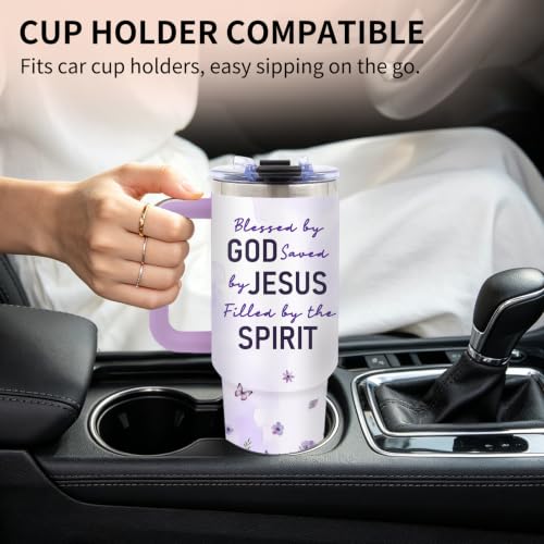 40 oz Faith Tumbler with Handle and Straw, Christian Gifts for Women Girls - color: God1