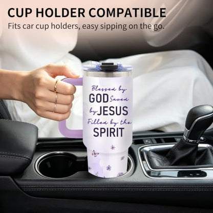 40 oz Faith Tumbler with Handle and Straw, Christian Gifts for Women Girls - color: God1