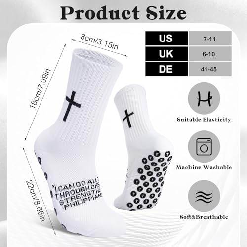 Men Cross Grip Soccer Socks with Bible Verse, 6 Pairs, Size 7-11 - color: Philippians 4:13 - White