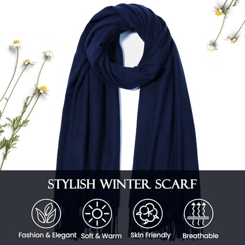 Clothirily Womens Winter Scarf, Oversized Long Blanket Plaid Shawl Wrap - color: Navy Blue