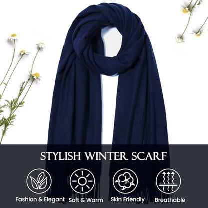 Clothirily Womens Winter Scarf, Oversized Long Blanket Plaid Shawl Wrap - color: Navy Blue