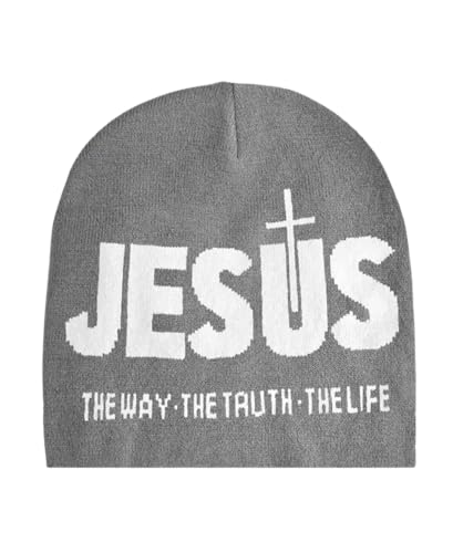 Jesus The Way The Truth The Life Beanie Knit Winter hat Religious Christian Faith Multiple Colors - color: Gray & White