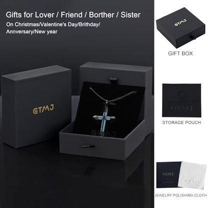 Cross Necklace for Men Turquoise/Malachite Cross Necklace with Adjustable Box Chain 24-26 Inches Christianity cross Jewelry Men's Gifts - color: Black