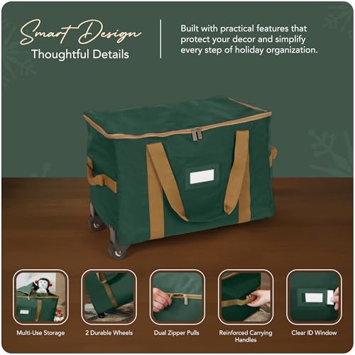 Covermates Rolling Treasurekeeper Storage Bag, 25.5" W x 13" D x 12.5" H - color: Green Heavy Duty Polyester, size: 25.5W x 13D x 12.5H - With Wheels