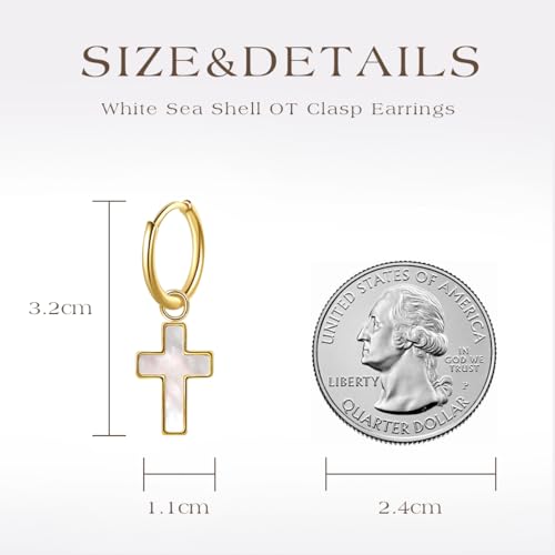 Natural White Sea Shell Long Pendant Earrings for Women Iridescent Elegant 18K Gold-Plated Titanium Steel Jewelry Minimalist & Unique - color: 4022-Gold