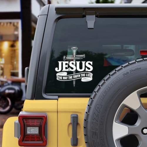 Premium Jesus The Way The Truth The Life Car Decal – Christian Cross Sticker, Faith Vinyl Decal for Car, Truck, Laptop, Christian Gift Size 6x6 inches - size: Size 6x6 inches