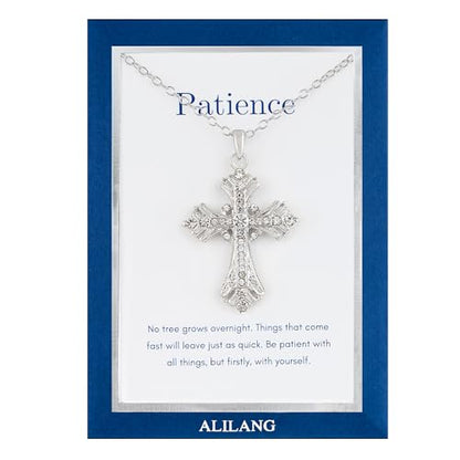 Alilang Silvery Tone Celtic Cross Pendant Necklace with Religious Message Card & Envelope Christian Jewelry - style: Patience