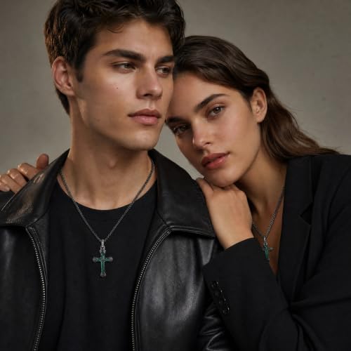 Cross Necklace for Men 925 Sterling Silver Cross Ebony Wooden Ankh Raven Praying Hands Crucifix Amulet Religious Jewelry Gifts for Men Women - color: Cross5