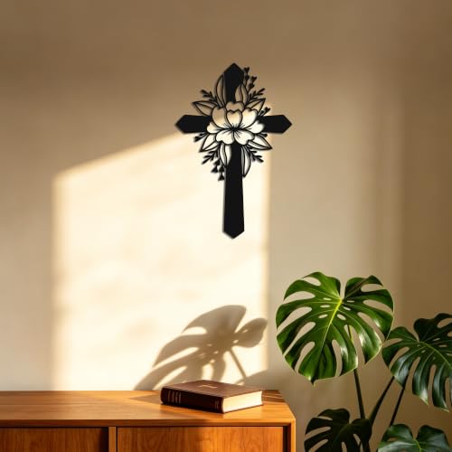 YATEASLU Cross Wall Decor, Floral Leaf Religious Art