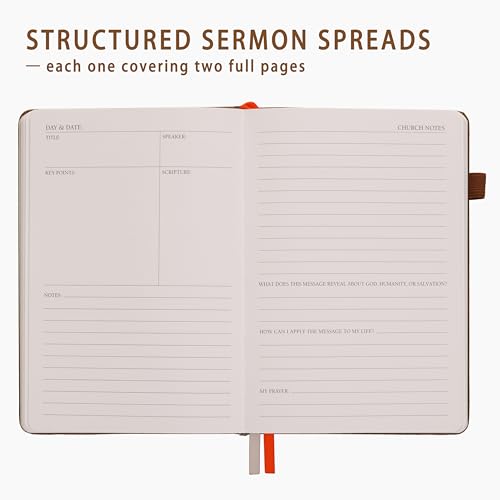 Church Notes Journal with Pen & Gift Box, A5 Sermon Notes Notebook - color: Brown