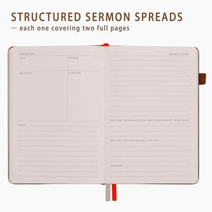 Church Notes Journal with Pen & Gift Box, A5 Sermon Notes Notebook - color: Brown
