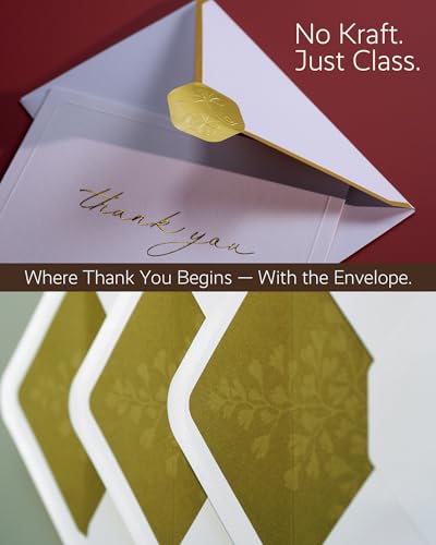 ukee's Thank You Cards, Gold Foil, 32 Cards with Envelopes and Stickers