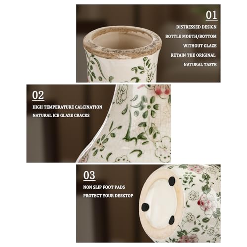 LemonRoad Vintage Ceramic Flower Vase 5.7 Inch Chinoiserie Ice Cracked Glaze Porcelain Vase Rustic Ceramic Large Centerpieces for Home Table Living Room Bookshelf Office(Plum Blossom Style) - style: Plum Blossom Style