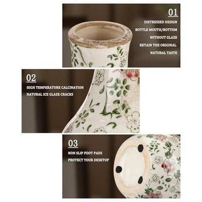 LemonRoad Vintage Ceramic Flower Vase 5.7 Inch Chinoiserie Ice Cracked Glaze Porcelain Vase Rustic Ceramic Large Centerpieces for Home Table Living Room Bookshelf Office(Plum Blossom Style) - style: Plum Blossom Style