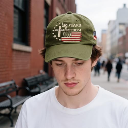 US 250th Anniversary Hat, Patriotic Embroidered Cap, 1776-2026 Freedom Celebration, 250 Years American History Gift Patriots - color: Army Green