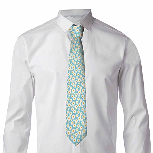Love Red Heart Men's Tie Romantic Valentines Day Men's Necktie Ties for Mens Daily Wedding Party Business - color: White Daisy Flower