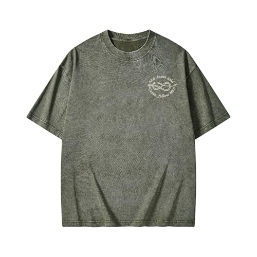 Christian Fishers of Men Shirt for Women Men Jesus Religious Oversized Graphic Tees Acid Wash Bible Verse Faith God T-Shirt - color: Army Green, size: Small