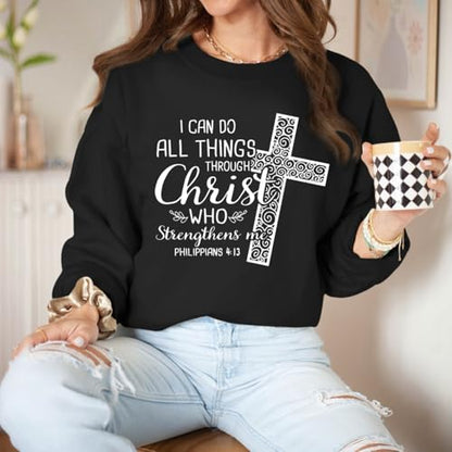 KEEVICI Christian Jesus Sweatshirts For Women Religious Bible Verse Cross Sweatshirt God Hoodie Faith Long Sleeve Shirts - color: Black, size: X-Large