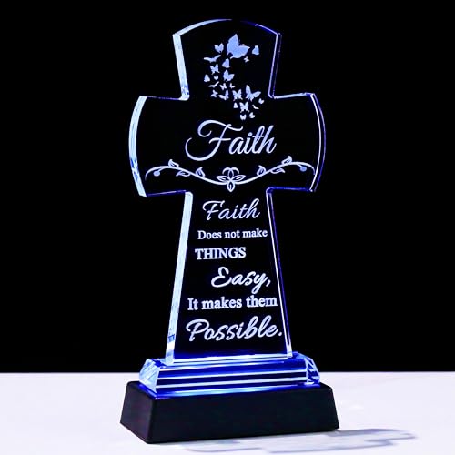 Qianwei Christian Cross Faith Inspirational Gifts - Crystal Cross Tabletop Decor for Women - Religious Catholic Baptism Communion Confirmation Gifts for Women, Sister, Friend - color: Cross Faith-led