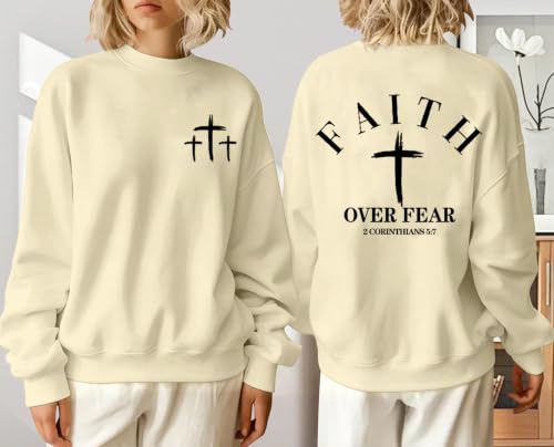 Christian Sweatshirts for Women Jesus Cross Casual Tops - color: Apricot, size: XX-Large