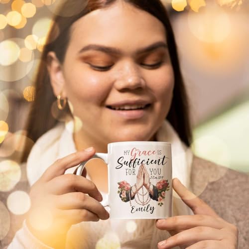 My Grace Is Sufficient For You Cup, Personalized Praying Hands And Roses Design Mug, Customized Name Bible Verse Coffee Cup, Custom Religious Mug 11oz Or 15oz, Gift For Friend - color: TRI-1223-1149-MY GRACE MUG