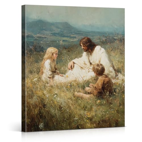 Christian Jesus Wall Art Print - Religious Jesus Canvas Picture Painting Landscape Wall Decor for Home Farmhouse Prayer Room 8x10 Framed - color: color-E