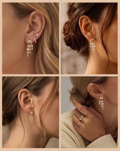 Dangle Gold Earrings for Women Trendy Triple Huggie Chain Earrings - color: Gold 6