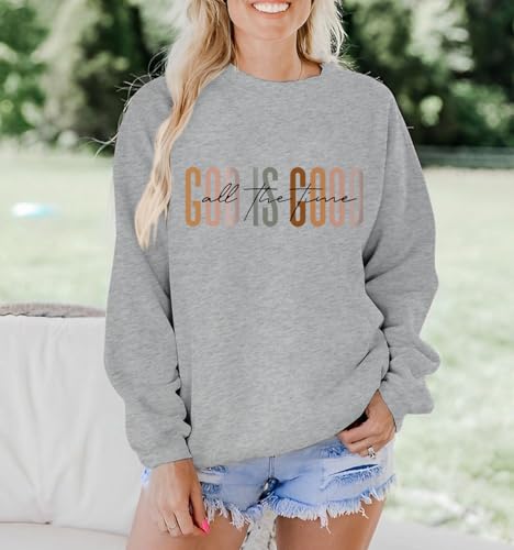 KIEKIECOO God is Good Sweatshirts for Women Christian Faith Sweatshirt Bible Verse Religious Long Sleeve Shirts Pullover - color: Light Gray, size: X-Large