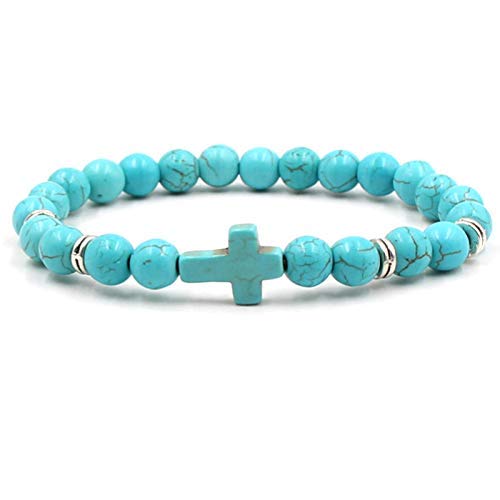 Softones 4PCS Cross Beads Bracelet for Men Women 8mm Healing Lava Stone Stretch Bracelets,7.5" - color: A:4Pcs a set