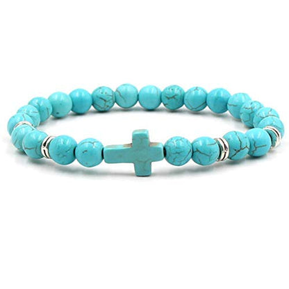 Softones 4PCS Cross Beads Bracelet for Men Women 8mm Healing Lava Stone Stretch Bracelets,7.5" - color: A:4Pcs a set