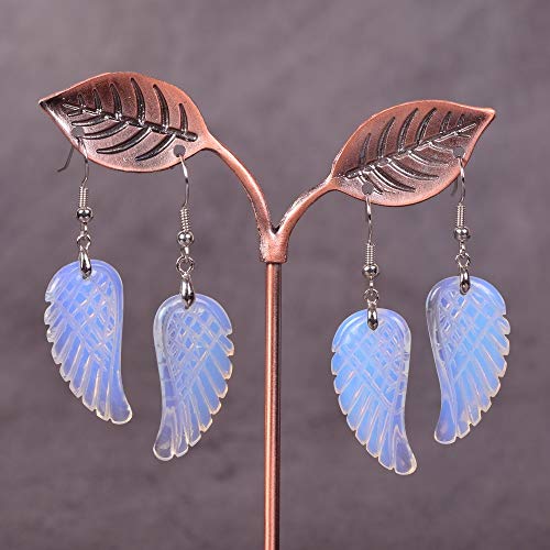 Gemstone Crystal Healing Reiki Chakra Handmade Angel Wing Dangle Earrings - color: Synthetic Opalite
