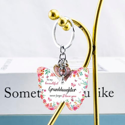 OEHEDOU Butterfly Gifts Keychain For Women Men Family Members Memorial Gift - color: Pink