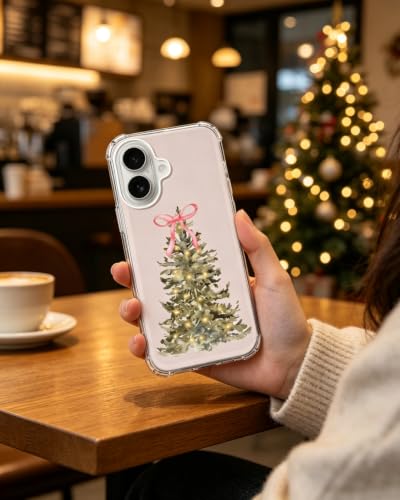 Coquette Christmas Tree Pink Bow Phone Case Compatible with iPhone 17, Winter Festive Phone Cover for iPhone 17 - color: Christmas Tree