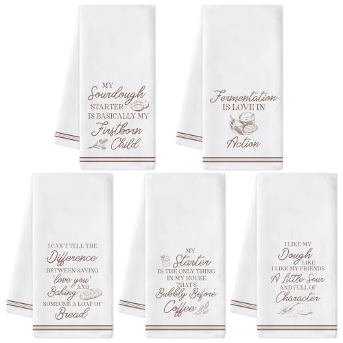 5 Pack Funny Sourdough Tea Bread Kitchen Dish Towels, Absorbent Hand Towels - color: Brown Baking